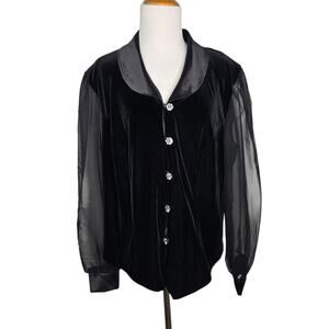 Vintage Womens Steampunk Velvet Jacket Sheer Chiffon Sleeves Goth Black 16